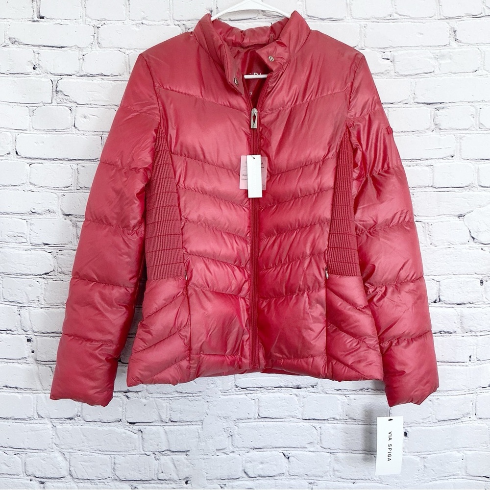 New Via Spiga Red Puffer Coat Packable Size Medium
